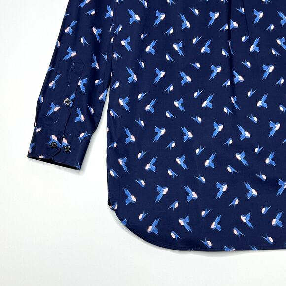 Duluth Trading Co Button Up Novelty Bird Print Tunic Shirt Dress Blue Womens - Picture 7 of 10